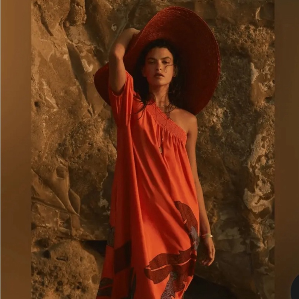 Anthropologie Maeve One-Shoulder Embroidered Maxi Dress Size Large MSRP …$230